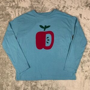 Hanna Andersson Kids Blue Apple Graphic Long Sleeve Relaxed T-Shirt Girls Size 8